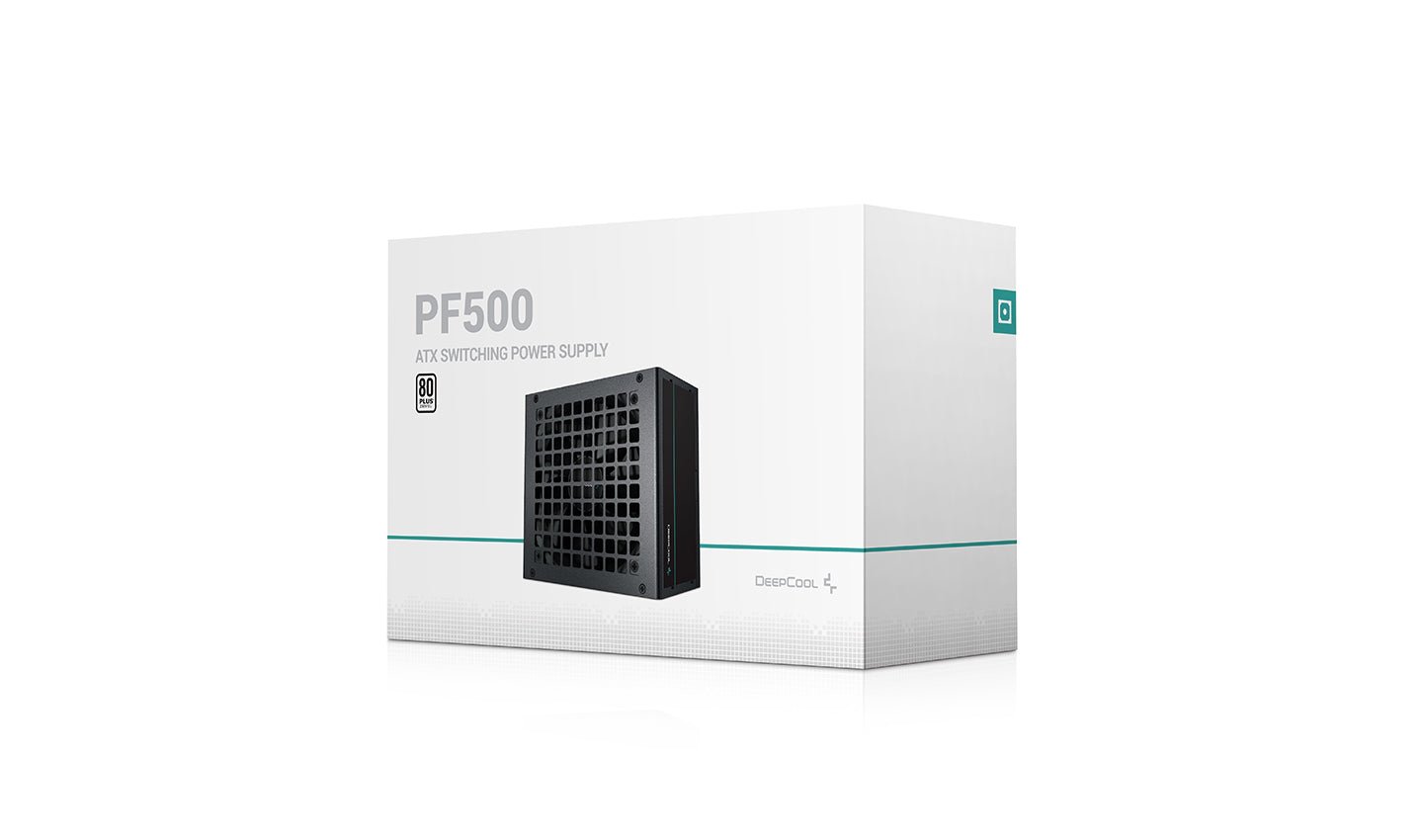 Deepcool PF500 PSU 500 Watts Power Supply Unit, 120mm Fan Size, Active PFC + Double Tube Forward, Hypro Bearing, 80 Plus Standard, 100-500ms Good Signal | R-PF500D-HA0B