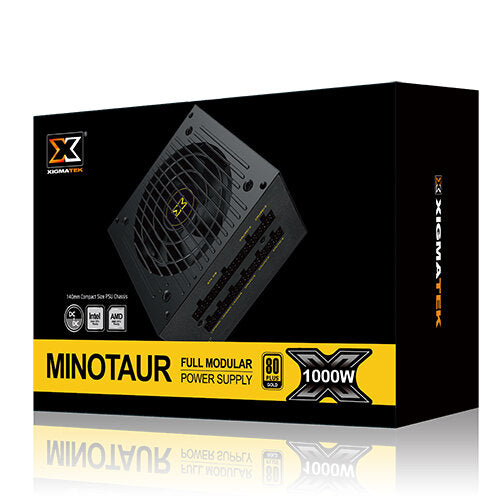 Xigmatek Minotaur 1000W 80 PLUS GOLD Fully Modular Power Supply Unit – Flat Cable – 100~240V Full Range – 120mm Sleeve Bearing Fan – 140mm Length – Black