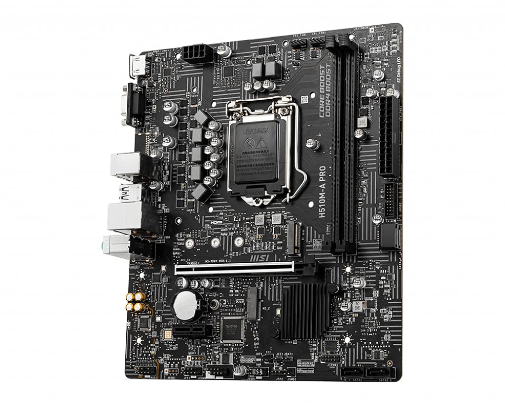 MSI H510M-A Pro Motherboard DDR4 Micro-ATX – Supports Intel Core 11Th Gen Processors, LGA 1200-2 X Dimms (3200Mhz), 1 X PCIe 4.0 X16, 1 X M.2 Gen3, USB 3.2 Gen1, 1G LAN, HDMI 2.0B