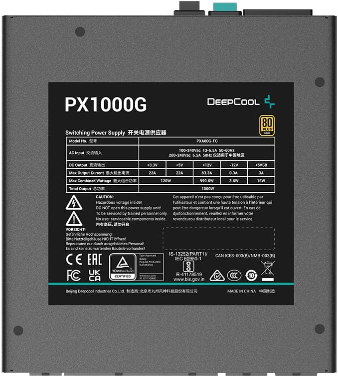 DeepCool PX1000G Power Supply 1000w ATX 3.0 Fully Modular 80 PLUS Gold PSU Cybenetics Platinum With PCI-E Gen 5.0 12VHPWR Ports And 105℃ Japanese Capacitors Hybrid Mode 135mm FDB Fan