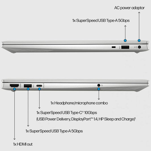 HP Pavilion 15 Intel® Core™ I7-1355U | 16 GB DDR4-3200 RAM , 256 GB NVMe™ M.2 SSD | 15.6 Inch FHD + Intel® Iris® Xe Graphics | Windows 11 Home | Wi-Fi 6 , Bluetooth® 5.3 | Natural Silver