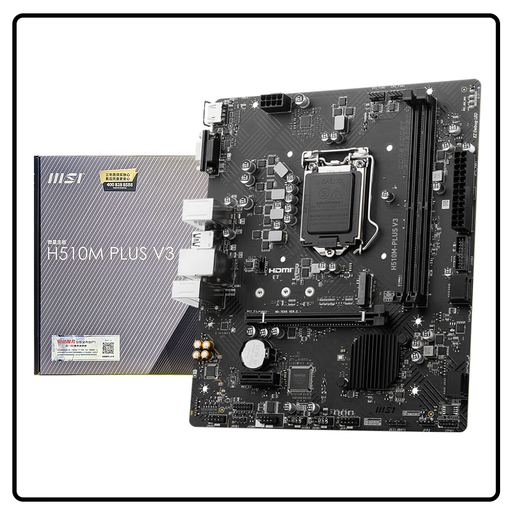 MSI H510M PLUS V3 MOTHERBOARD , Supports Up To10th Gen Intel ONLY, Micro-ATX 64GB 2933MHz DDR4 Memory , Core Boost Technology, Memory Boost & Audio Boost , Armored PCIe Slot