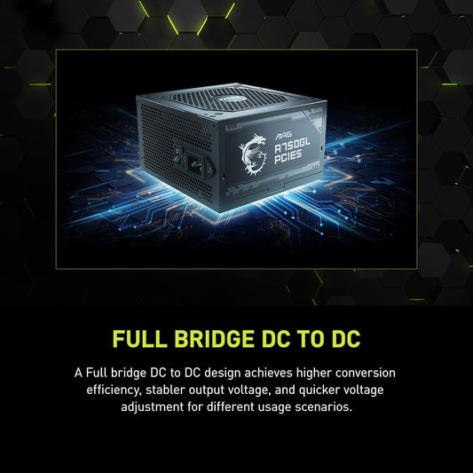 MSI MAG A750GL PCIE 5 & ATX 3.0 Gaming Power Supply – Full Modular – 80 Plus Gold Certified 750W -Supports NVIDIA® GeForce RTX 40 Series Graphics Cards – Black