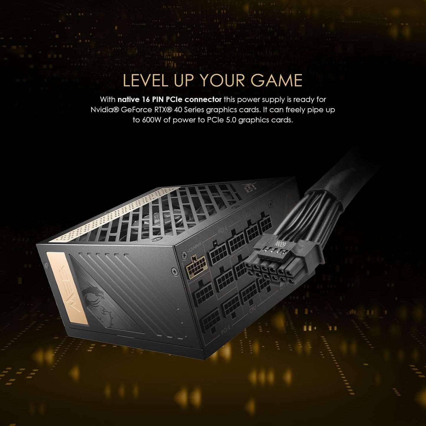 MSI – MEG Ai1300P PCIE 5.0 1300W Power Supply, 80 Plus PLATINUM Full Modular Gaming PSU, 12VHPWR Cable, Supports Nvidia® GeForce RTXTM 40 Series Graphics Cards & ATX 3.0