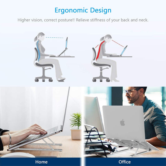 Ultra Compact Laptop Riser Stand | 6 Levels Of Height Adjustable Portable Laptop Holder For Desk | Aluminum Foldable Laptop Riser, Compatible With ALL Laptops Up To 17.3 Inch Size | Silver