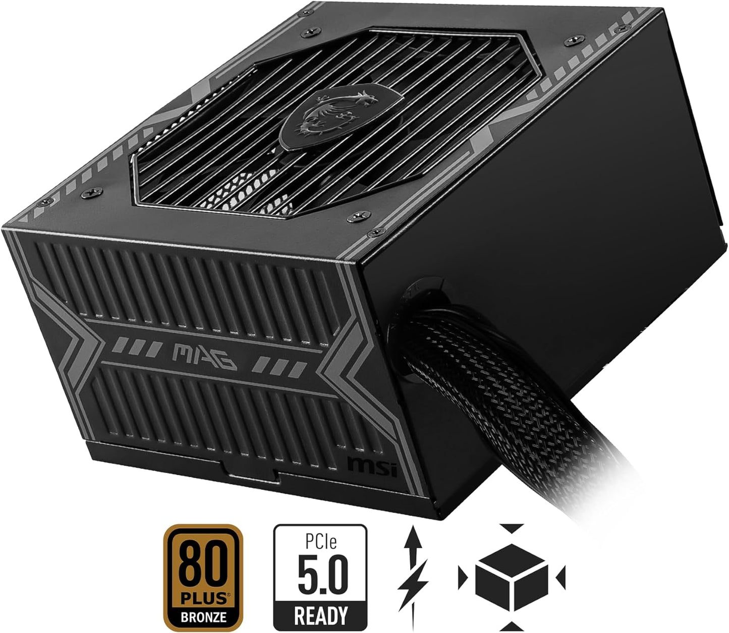 MSI MAG A750BN PCIE 5 Gaming Power Supply – PCIE 5.0 Ready – 80 Plus Bronze Certified 750w – 120mm Fan – Active PFC DC To DC Power Design – ATX PSU – BLACK