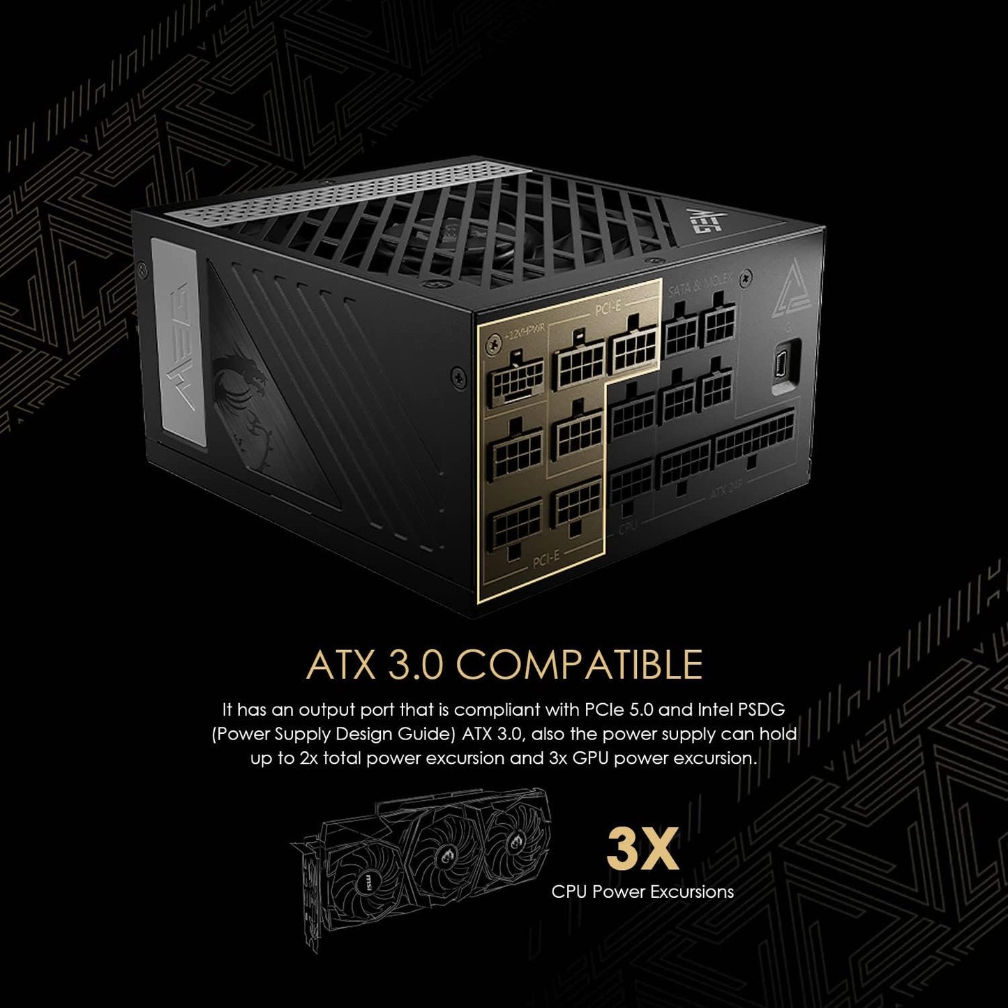 MSI – MEG Ai1300P PCIE 5.0 1300W Power Supply, 80 Plus PLATINUM Full Modular Gaming PSU, 12VHPWR Cable, Supports Nvidia® GeForce RTXTM 40 Series Graphics Cards & ATX 3.0