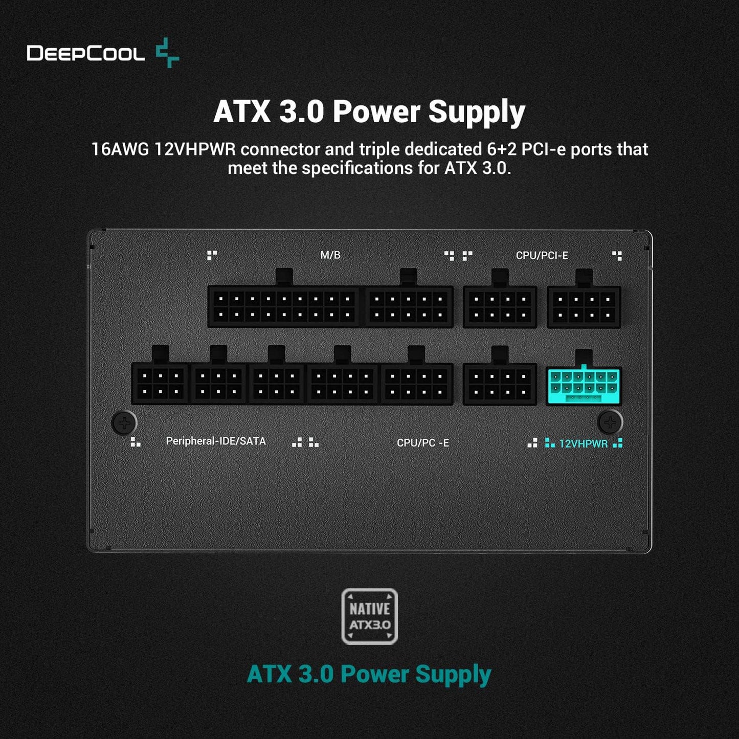 DeepCool PX1000G Power Supply 1000w ATX 3.0 Fully Modular 80 PLUS Gold PSU Cybenetics Platinum With PCI-E Gen 5.0 12VHPWR Ports And 105℃ Japanese Capacitors Hybrid Mode 135mm FDB Fan