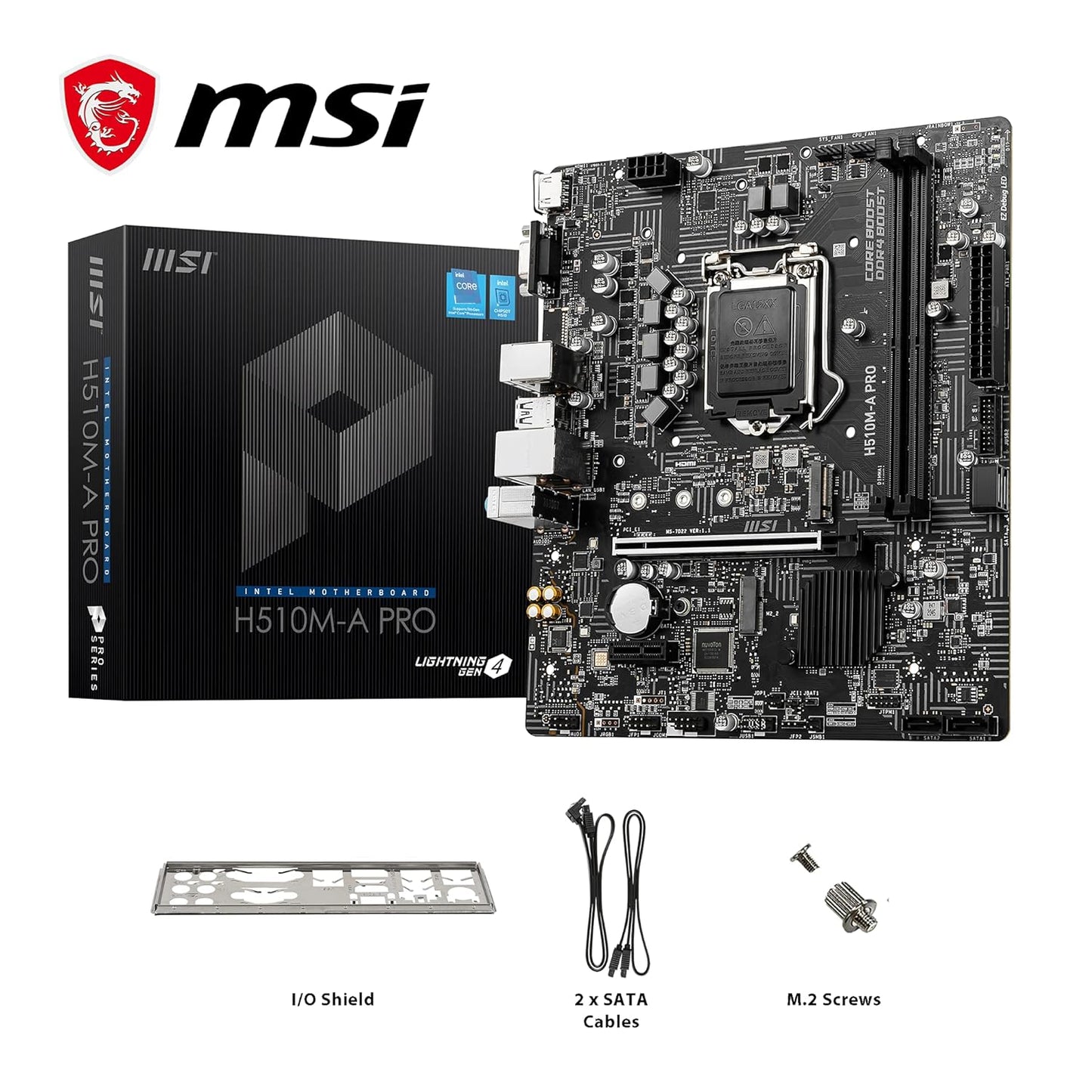MSI H510M-A Pro Motherboard DDR4 Micro-ATX – Supports Intel Core 11Th Gen Processors, LGA 1200-2 X Dimms (3200Mhz), 1 X PCIe 4.0 X16, 1 X M.2 Gen3, USB 3.2 Gen1, 1G LAN, HDMI 2.0B
