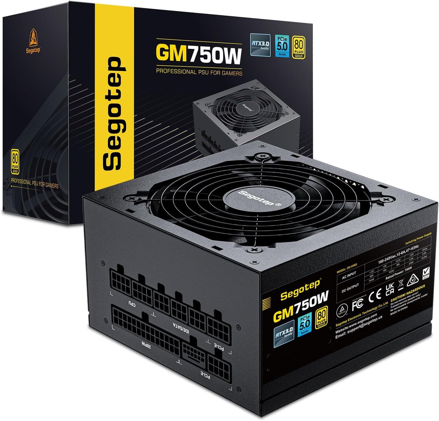 Segotep GM750W 750W Power Supply, 80 Plus Gold Full Modular PCIe 5.0 & ATX 3.0 Gaming PSU For NVIDIA RTX 20/30/40 Series & AMD GPU, 120mm Silent FDB Fan