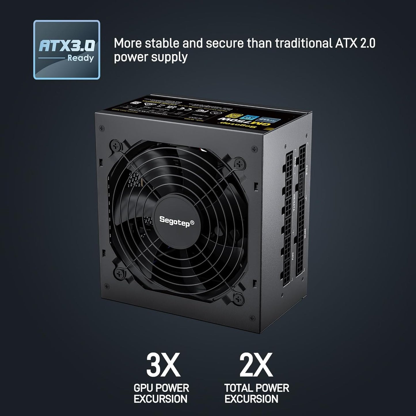 Segotep GM750W 750W Power Supply, 80 Plus Gold Full Modular PCIe 5.0 & ATX 3.0 Gaming PSU For NVIDIA RTX 20/30/40 Series & AMD GPU, 120mm Silent FDB Fan