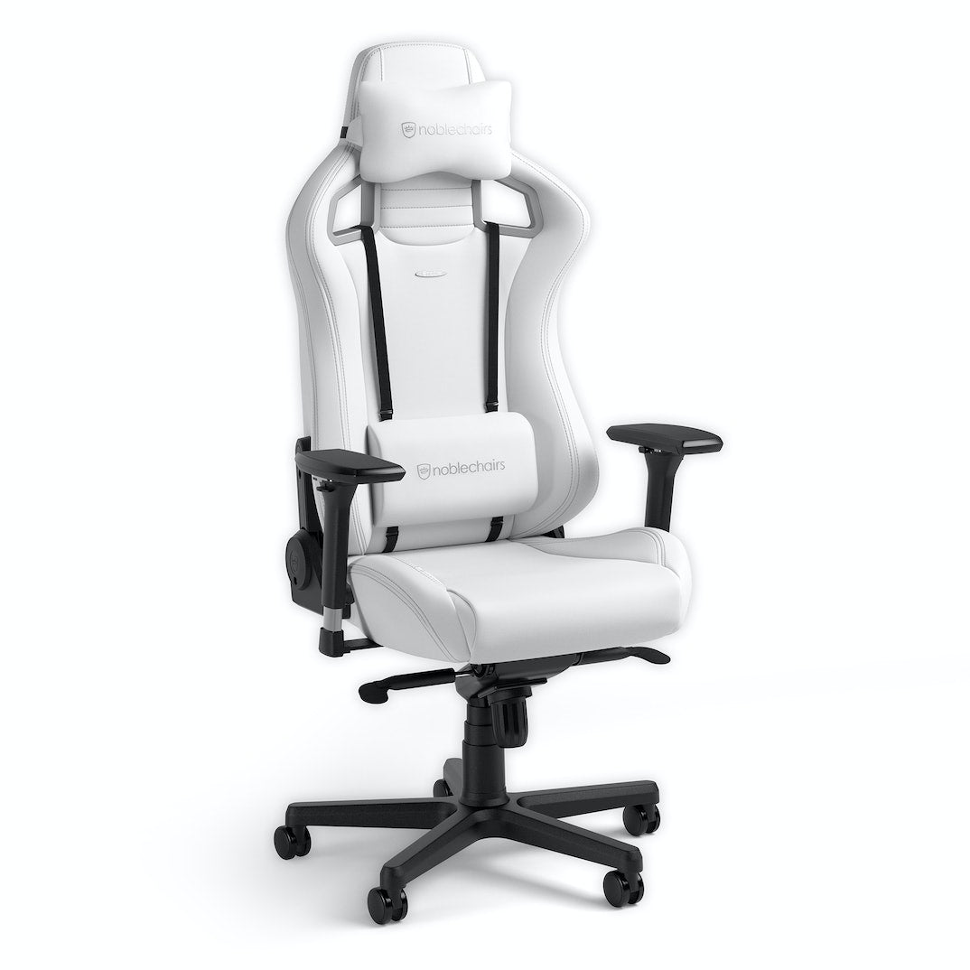 EPIC WHITE EDITION; High-Tech Vinyl ; NOBLECHAIRS GAMING CHAIR ; FULLY ADJUSTABLE PARTS “AWARD WINNING”