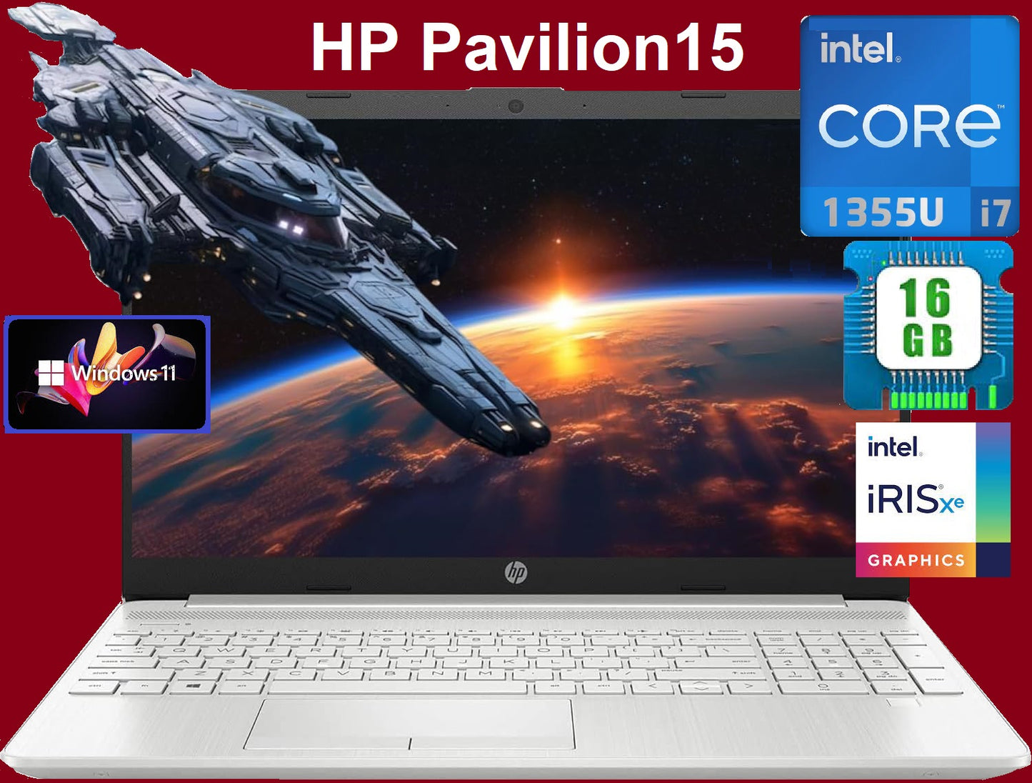 HP Pavilion 15 Intel® Core™ I7-1355U | 16 GB DDR4-3200 RAM , 256 GB NVMe™ M.2 SSD | 15.6 Inch FHD + Intel® Iris® Xe Graphics | Windows 11 Home | Wi-Fi 6 , Bluetooth® 5.3 | Natural Silver