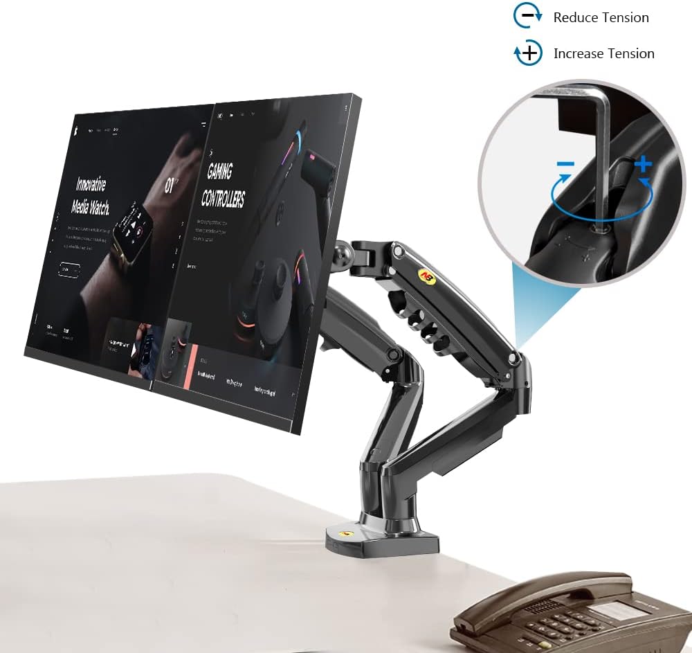 Dual Monitor Desk Mount Stand Gas Spring 360 Degree Full Rotation ; Computer Monitor Arm For Two Screens 17″ – 27″ Inch With 2~9 Kg Load Capacity For Each Display ;  F160