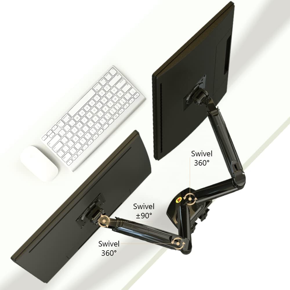 Dual Monitor Desk Mount Stand Gas Spring 360 Degree Full Rotation ; Computer Monitor Arm For Two Screens 17″ – 27″ Inch With 2~9 Kg Load Capacity For Each Display ;  F160