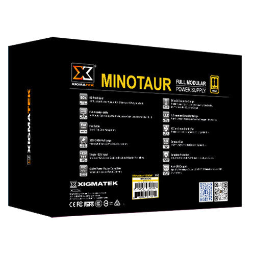 Xigmatek Minotaur 1000W 80 PLUS GOLD Fully Modular Power Supply Unit – Flat Cable – 100~240V Full Range – 120mm Sleeve Bearing Fan – 140mm Length – Black