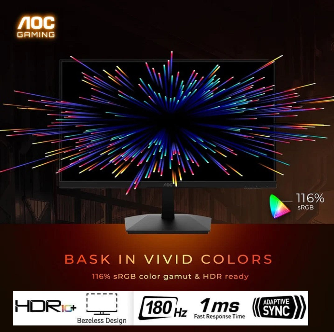 AOC 27G15N 27″ Gaming Monitor, Full HD 1920×1080, 180Hz 1ms, 1x HDMI 2.0, 1x Display Port, AMD FreeSync, HDR10, Pivot & Height Adjustable, Console Gaming Ready, Xbox PS5 Switch