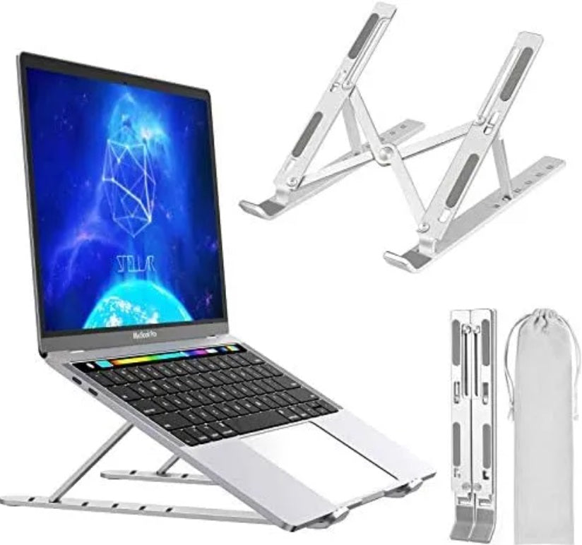 Ultra Compact Laptop Riser Stand | 6 Levels Of Height Adjustable Portable Laptop Holder For Desk | Aluminum Foldable Laptop Riser, Compatible With  ALL Laptops Up To 17.3 Inch Size | Silver