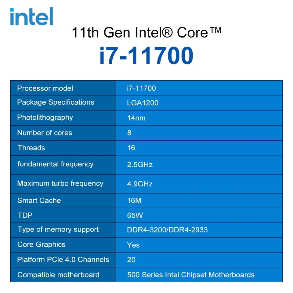 Intel Core I7-11700 – Core I7 11th Gen Rocket Lake 8-Core 2.5 GHz LGA 1200 65W Intel UHD Graphics 750 Desktop Processor – TRAY – NO BOX