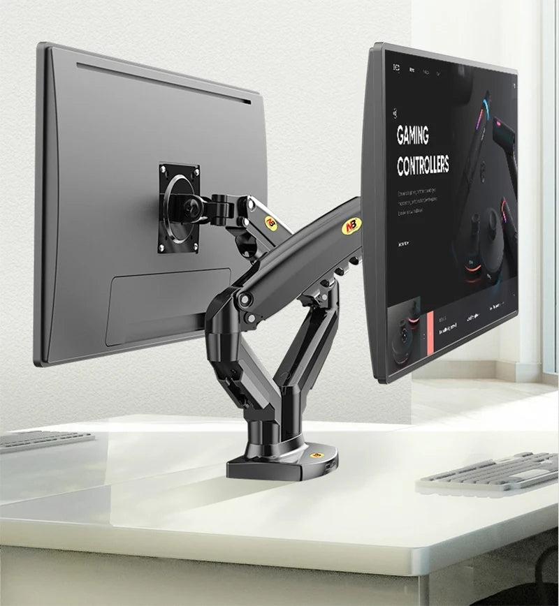 Dual Monitor Desk Mount Stand Gas Spring 360 Degree Full Rotation ; Computer Monitor Arm For Two Screens 17″ – 27″ Inch With 2~9 Kg Load Capacity For Each Display ;  F160