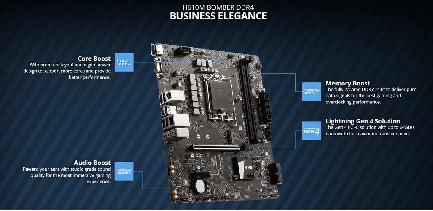 MSI H610M BOMBER DDR4 Motherboard Micro-ATX [Intel H610M Chipset] Supports 12th Generation CPU (LGA1700)