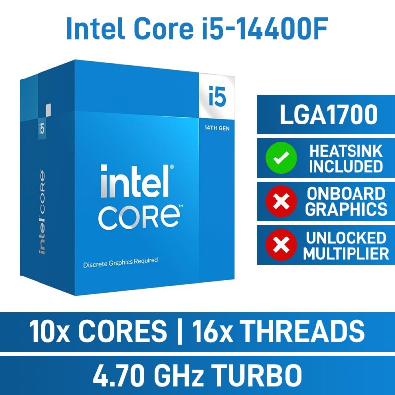 Intel Core I5-14400F CPU Raptor Lake Refresh Desktop Processor 10 Cores (6 P-Cores + 4 E-Cores) Up To 4.7 GHz LGA1700 – TRAY – NO BOX