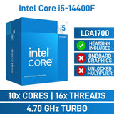 Intel Core I5-14400F CPU Raptor Lake Refresh Desktop Processor 10 Cores (6 P-Cores + 4 E-Cores) Up To 4.7 GHz LGA1700 – TRAY – NO BOX
