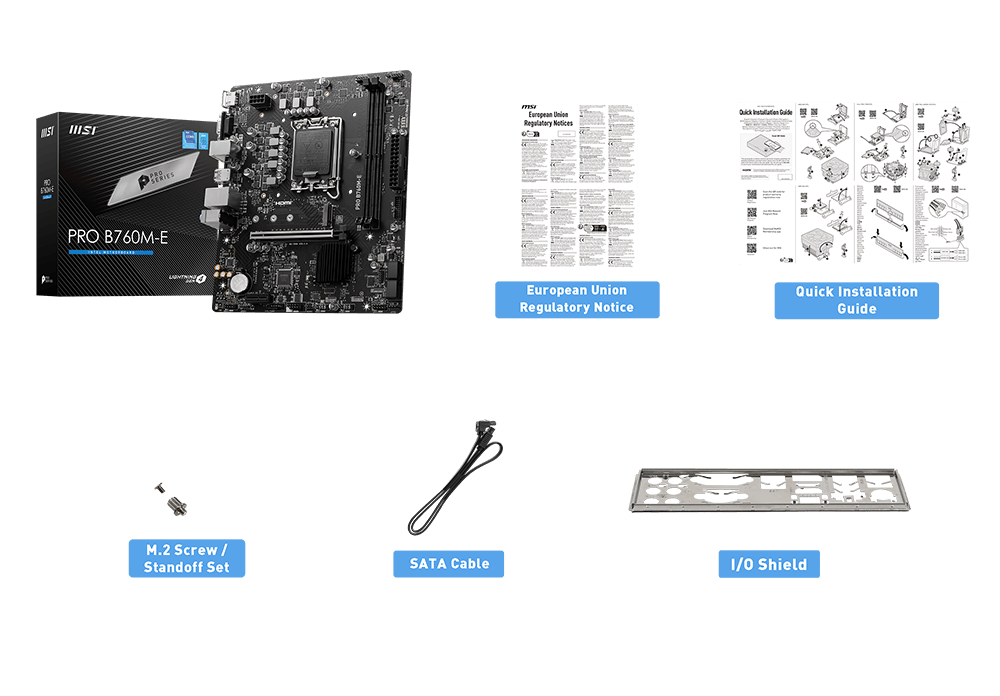 MSI PRO B760M-E DDR5 Motherboard, Micro-ATX – Supports Intel 12th & 13th Gen Core Processors, LGA 1700 – DDR5 Memory Boost 5600MHz, PCIe 4.0 X16 Slot, M.2 Gen4 Slot