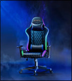 GEATIX UT-B918 High-Back Ergonomic Gaming Chair With RGB LED Lights, Headrest, Lumbar Support, Height Adjustable Swivel Recliner Chair – BLACK