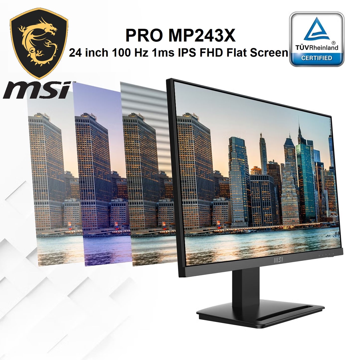 MSI PRO MP243X 24 Inch 100 Hz 1ms IPS FHD Flat Screen , Blue Light Reduction, 3W Built-In Speakers , Seamless Connectivity For The Programming, Coding & Website Design Workspace