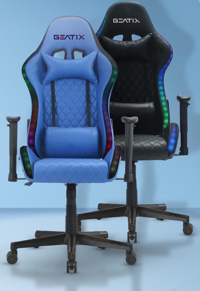 GEATIX UT-B918 High-Back Ergonomic Gaming Chair With RGB LED Lights, Headrest, Lumbar Support, Height Adjustable Swivel Recliner Chair – BLACK