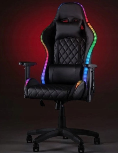 GEATIX UT-B918 High-Back Ergonomic Gaming Chair With RGB LED Lights, Headrest, Lumbar Support, Height Adjustable Swivel Recliner Chair – BLACK